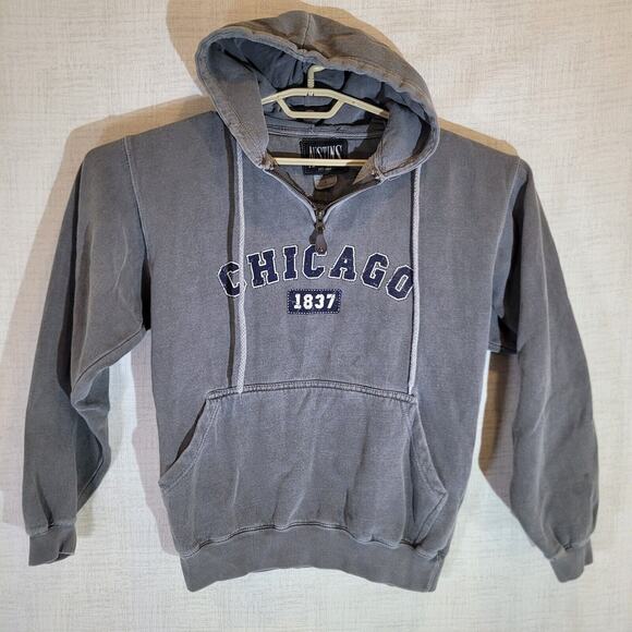 Chicago Hoodie Sweatshirt Adult Small Gray 1/4 Zip Pocket Drawstring Pocket - Picture 1 of 9